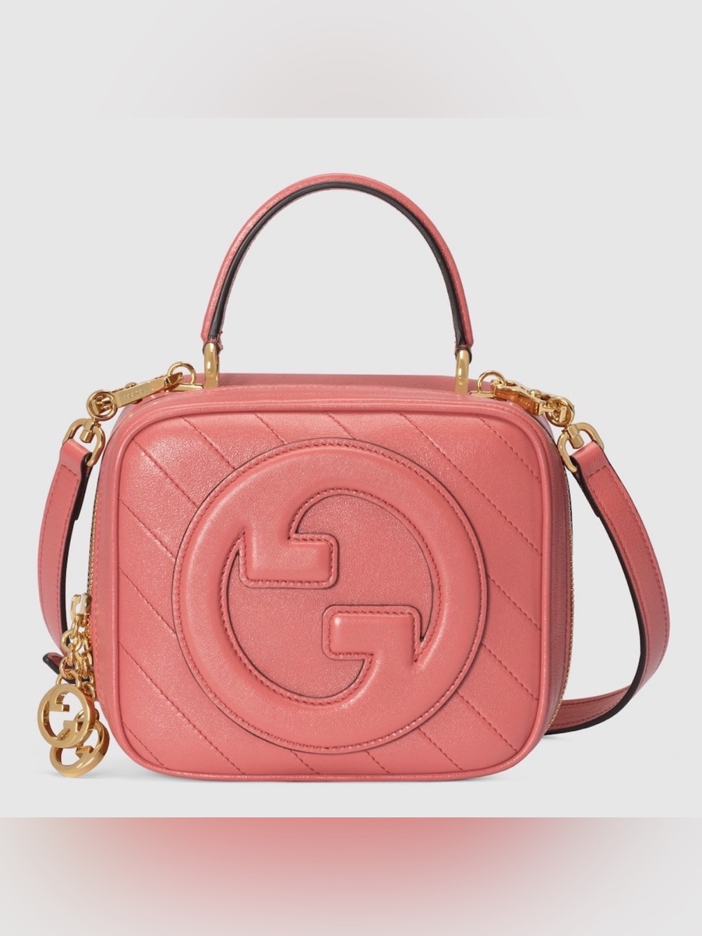 Gucci Coral Pink Quilted Leather Top-Handle Camera Bag with Gold Hardware